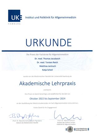 Urkunde Akademische Lehrpraxis des UKE
